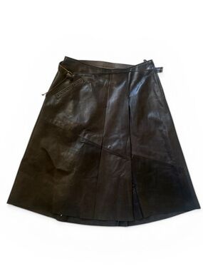 Henry Beguelin Italy Handmade Leather Pleated Skirt Horn Belt Signed HB Brown